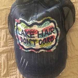 'Lake Hair Don't Care ' denim/distressed adjustable baseball cap